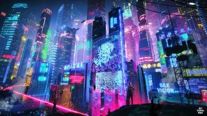 Desktop Neon City Wallpaper